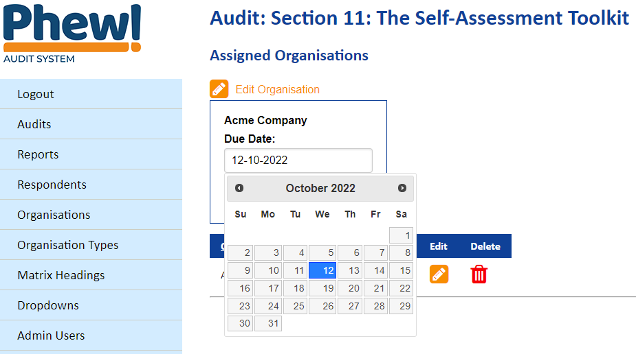 Audit System edit due date